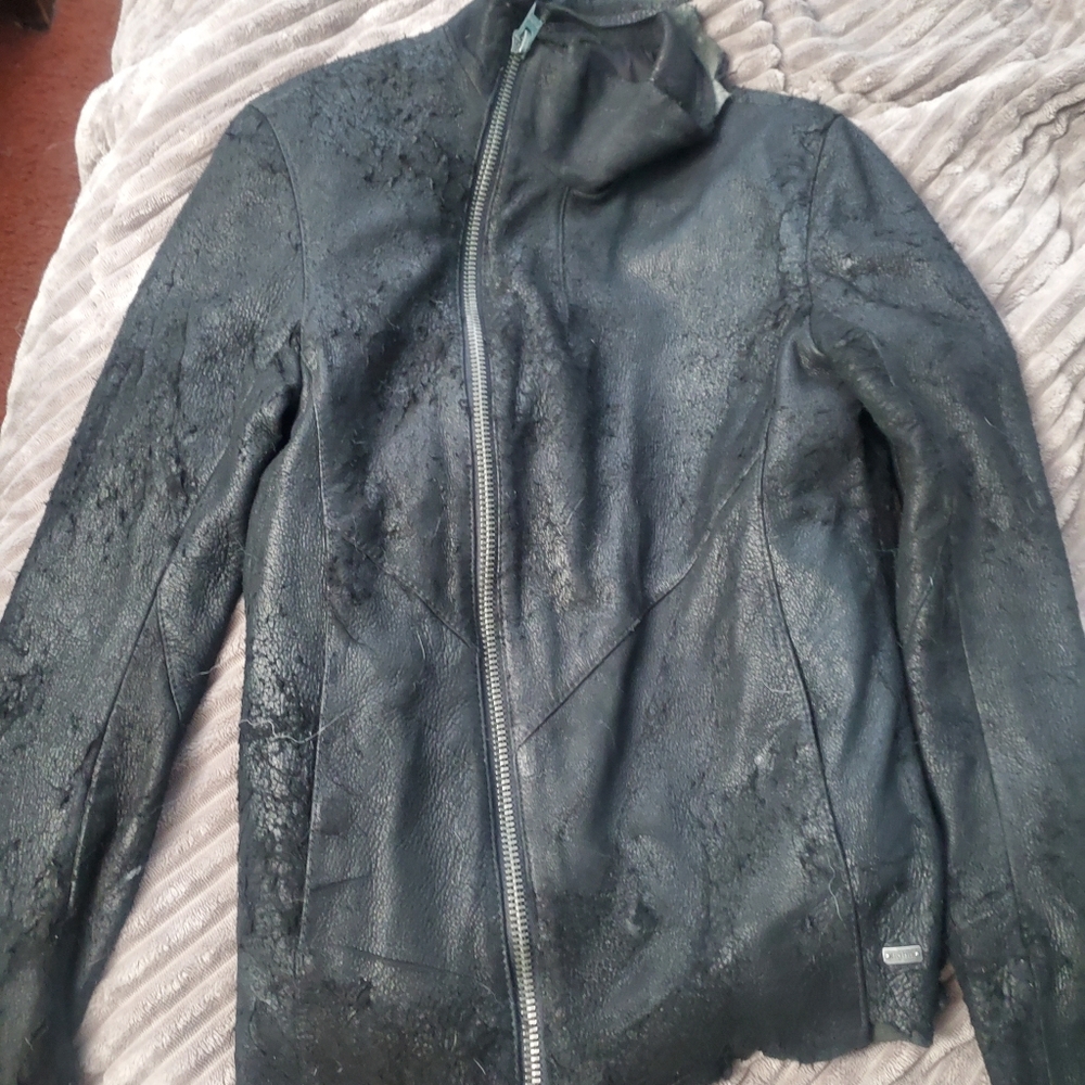 Tigha Destroyed Distressed Punk Goth Black Leather Jacket S